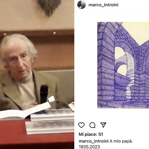 L'architetto Introini (foto da YouTube @afi_alfiucciamusumeci9155) e il post del figlio Marco