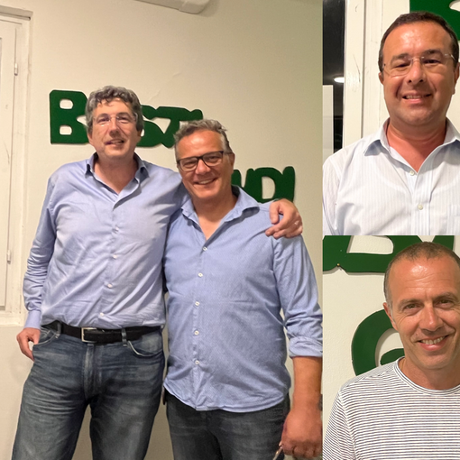 Candidati e non solo in via Culin: Gualandris e Albani, segretari provinciale e cittadino, dall'alto a sinistra in senso orario Candiani, Maffioli, il sindaco Cassani e Romeo