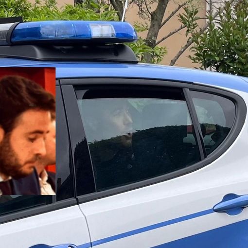 Marco Manfrinati portato via dalla polizia e nel riquadro al convegno di 7 anni fa