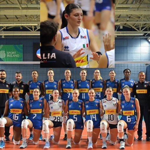 La squadra e nel riquadro Monaco: foto per cortesia di Cev e di Massimiliano Monaco