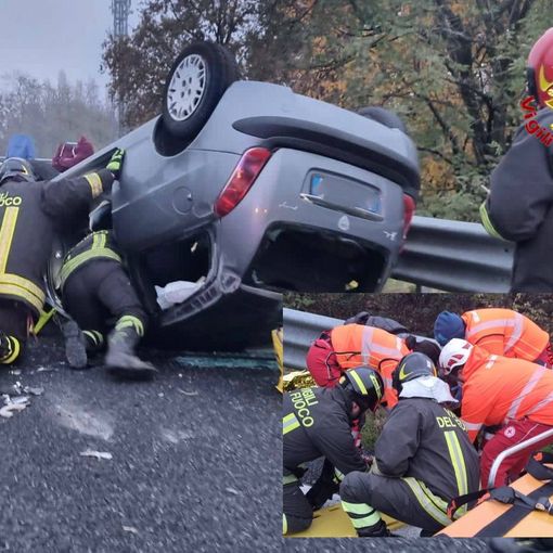 FOTO. Mattina di incidenti, le foto del ribaltamento sulla 336