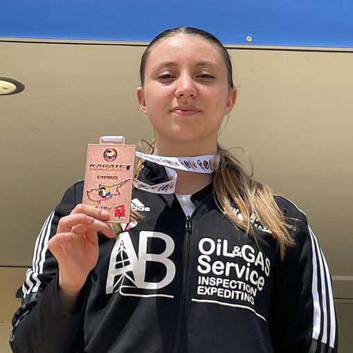 Roberta Dominici dopo una sfida internazionale lo scorso aprile - foto Skorpion Karate Asd