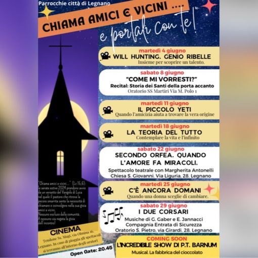 &quot;Chiama amici e vicini e portali con te&quot; le serate offerte dalle parrocchie di Legnano