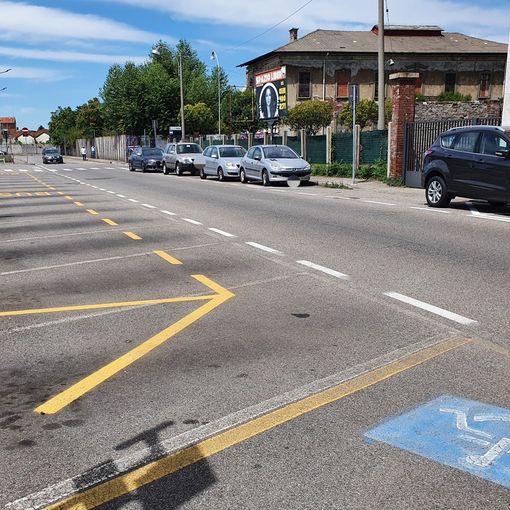 La nuova segnaletica orizzontale alla stazione Nord che identifica il terminal bus