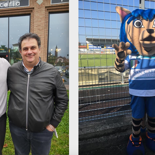 Emanuele Gambertoglio con capitan Colombo e la mascotte