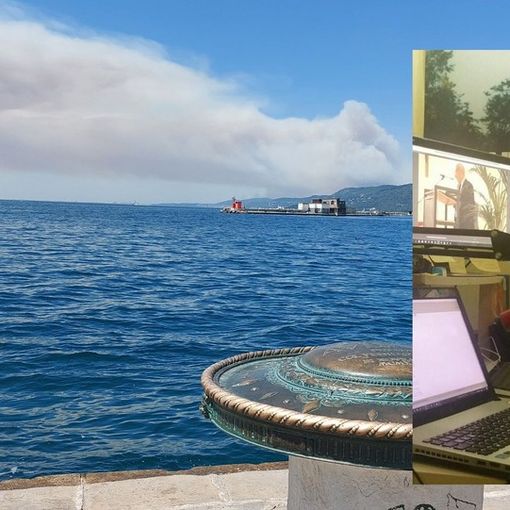 La foto del fumo all'orizzonte scattata ieri da Rosy Battaglia - nel riquadro la giornalista