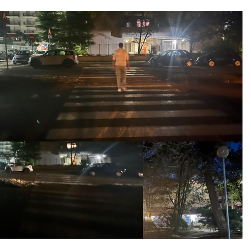 Per attraversare si può contare solo sulla luce dei telefonini o delle auto in arrivo