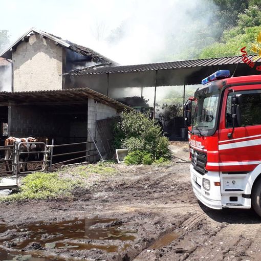 Incendio in una stalla di Angera, sul posto i vigili del fuoco