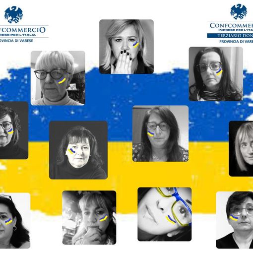 Le consigliere di Terziario Donna della provincia di Varese con la bandiera ucraina disegnata sul viso