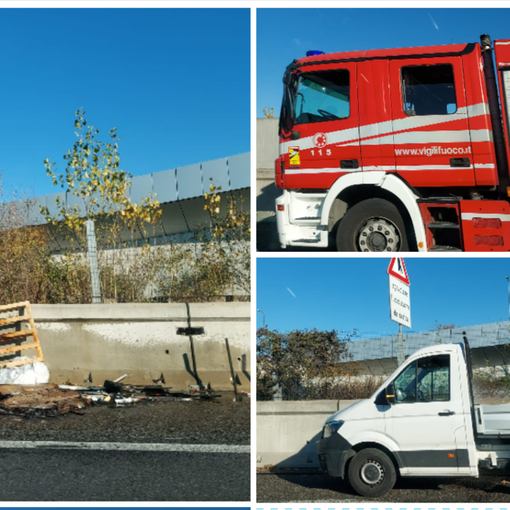 Fiamme su un furgone in Autolaghi: brucia il carico, intervengono i vigili del fuoco