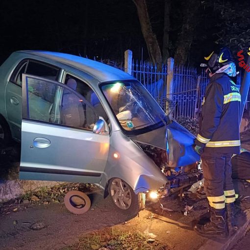 FOTO. Spettacolare incidente nella notte in viale Ippodromo: auto finisce contro una recinzione e abbatte un palo della luce