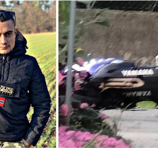Mattia Vitali e, a destra, la sua Yamaha distesa sull'asfalto dopo il tragico incidente di questa mattina tra Varese e Casciago