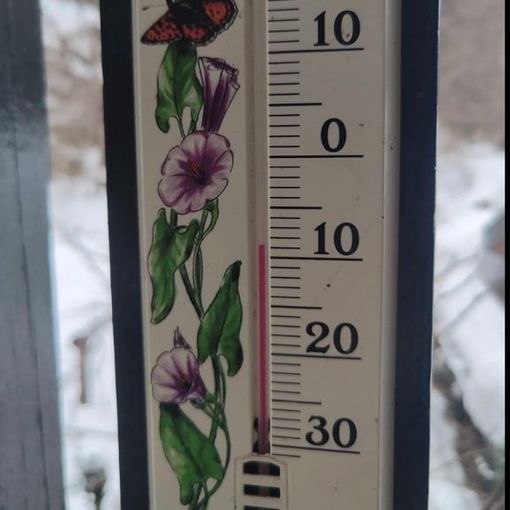 La temperatura registrata al Campo dei Fiori poco fa, attorno alle 9 di sabato 13 febbraio: la colonnina di mercurio segna -9 (foto del nostro lettore Olgher)