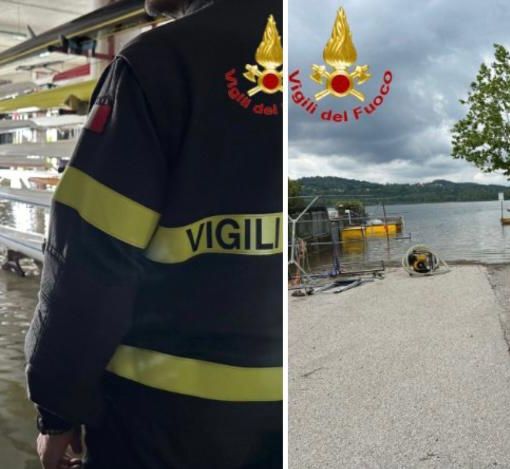 Il grande gesto dei vigili del fuoco in aiuto alla Canottieri Varese. «L'hangar era sommerso d'acqua, grazie a loro respiriamo»