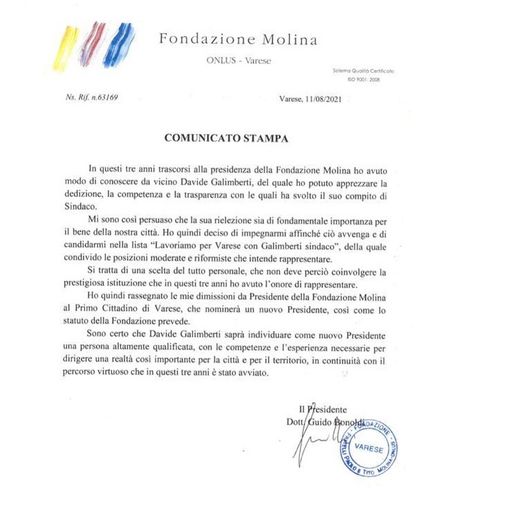 Bonoldi, carta intestata del Molina per annunciare la candidatura. Brianza e Angei (Lega): «Strumentalizzazione inopportuna»
