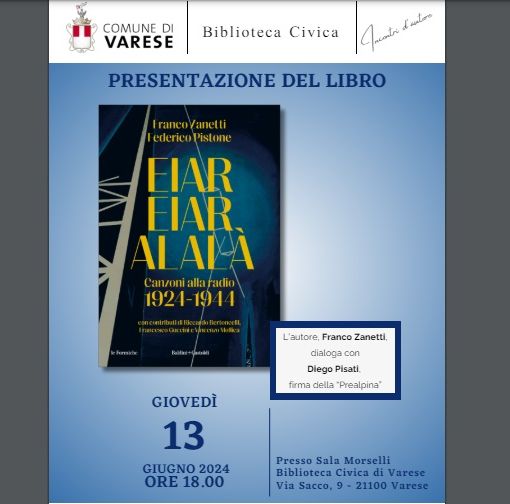In Biblioteca la presentazione di “Eiar Eiar Alalà. Canzoni alla radio 1924-1944”
