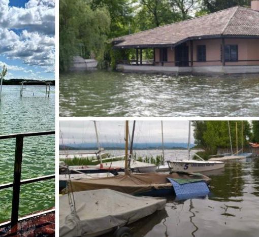 Le acque del lago sommergono il Village, l'Isolino e la riva della Schiranna dove si trova la sezione varesina della Lega navale italiana