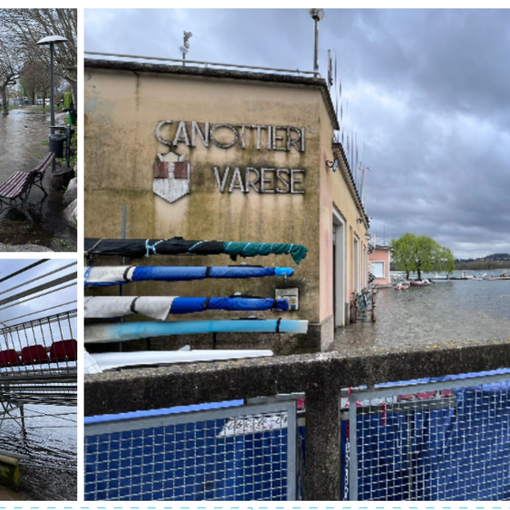 FOTO. Cresce ancora il livello dei laghi. Alla Schiranna l'acqua raggiunge la Canottieri, in piena anche il Maggiore