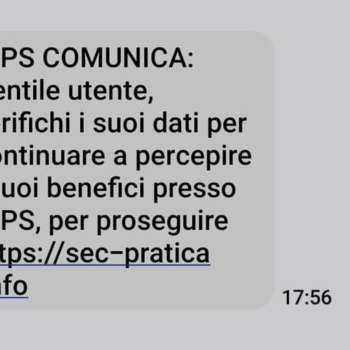 Il nuovo sms truffa dal finto Inps