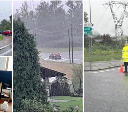 Nelle foto la situazione sulla provinciale del lago alla rotonda con via Corridoni (a destra e in alto a sinistra) e quella all'altezza del Porticciolo di Capolago (foto centrale)