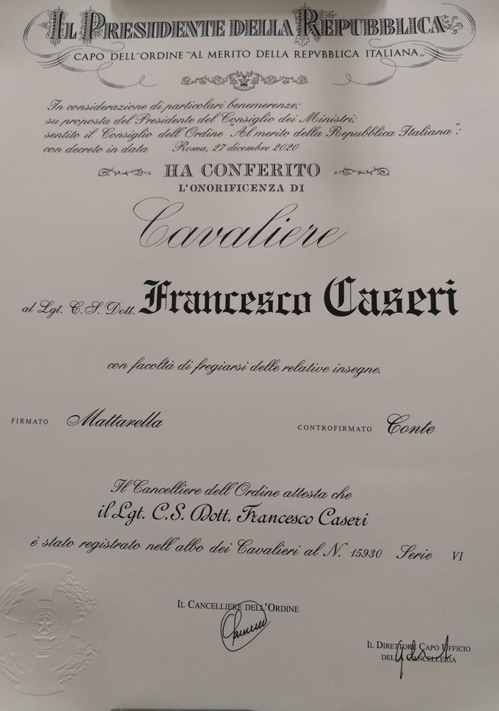 L'attestato ricevuto dal militare