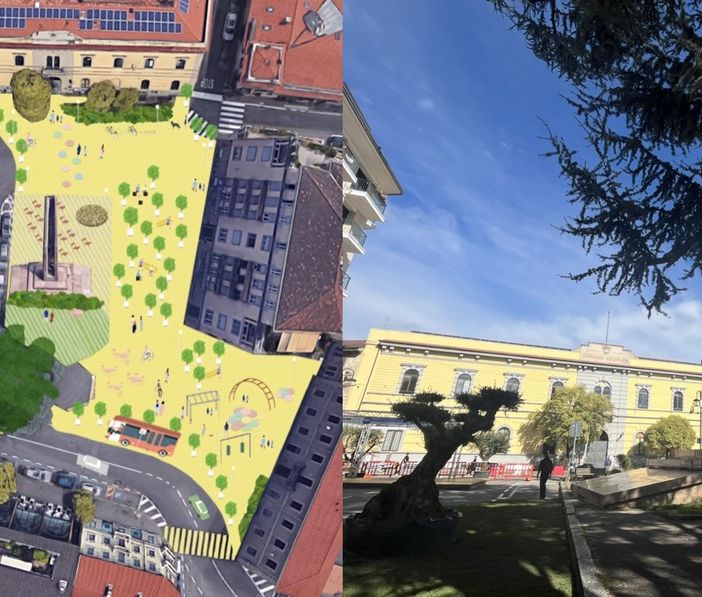 Il disegno pubblicato e la piazza durante l'ultima Settimana della mobilità
