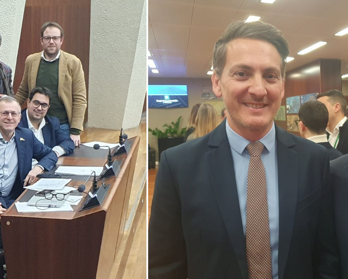 Licata, in primo piano, con i colleghi di Forza Italia. Nella foto accanto, da sinistra, Vizzardi e Ferrazzi