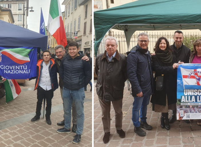 Domenica di gazebo a Busto. FdI con i giovani, Lega tra pace fiscale e Ucraina