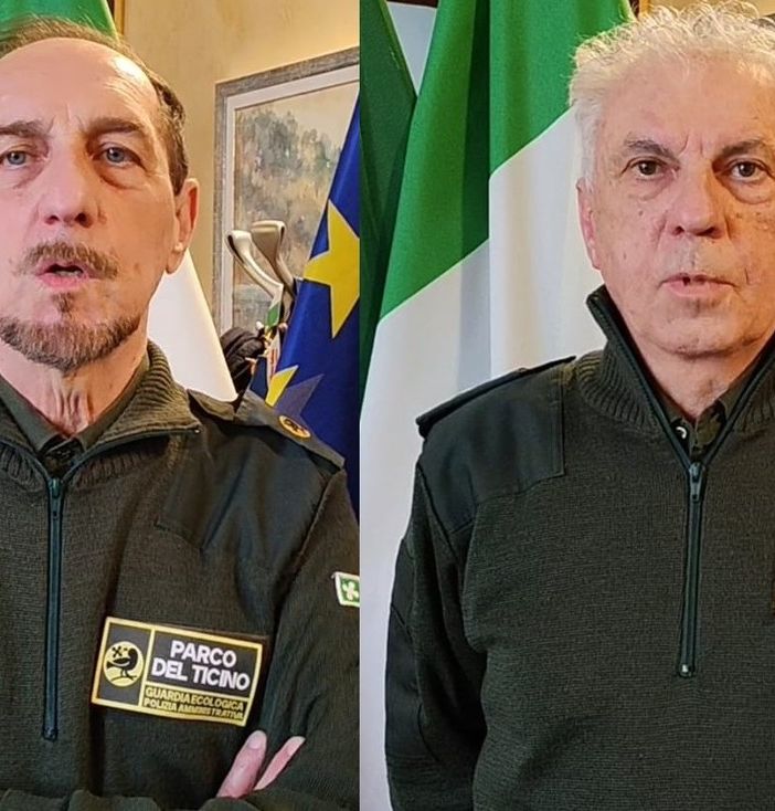 Il Capo Distaccamento del Corpo Volontari Parco del Ticino di Somma Lombardo, Mario Ceresa, insieme al suo vice, Franco De Tomasi