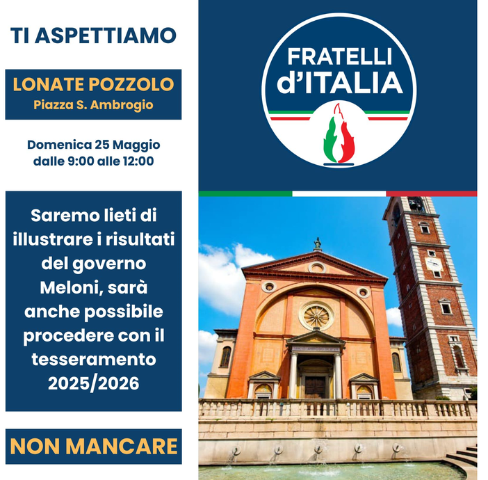 Fratelli d’Italia Lonate Pozzolo, domenica mattina gazebo in piazza Sant’Ambrogio
