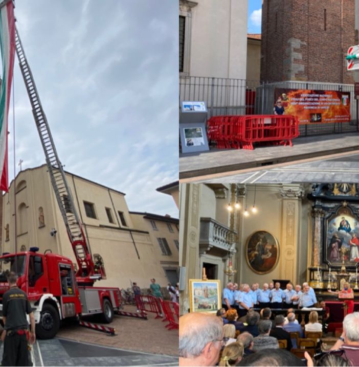 FOTO e VIDEO. I Vigili del Fuoco si calano dall’altezza del campanile di Santa Maria mostrando il tricolore