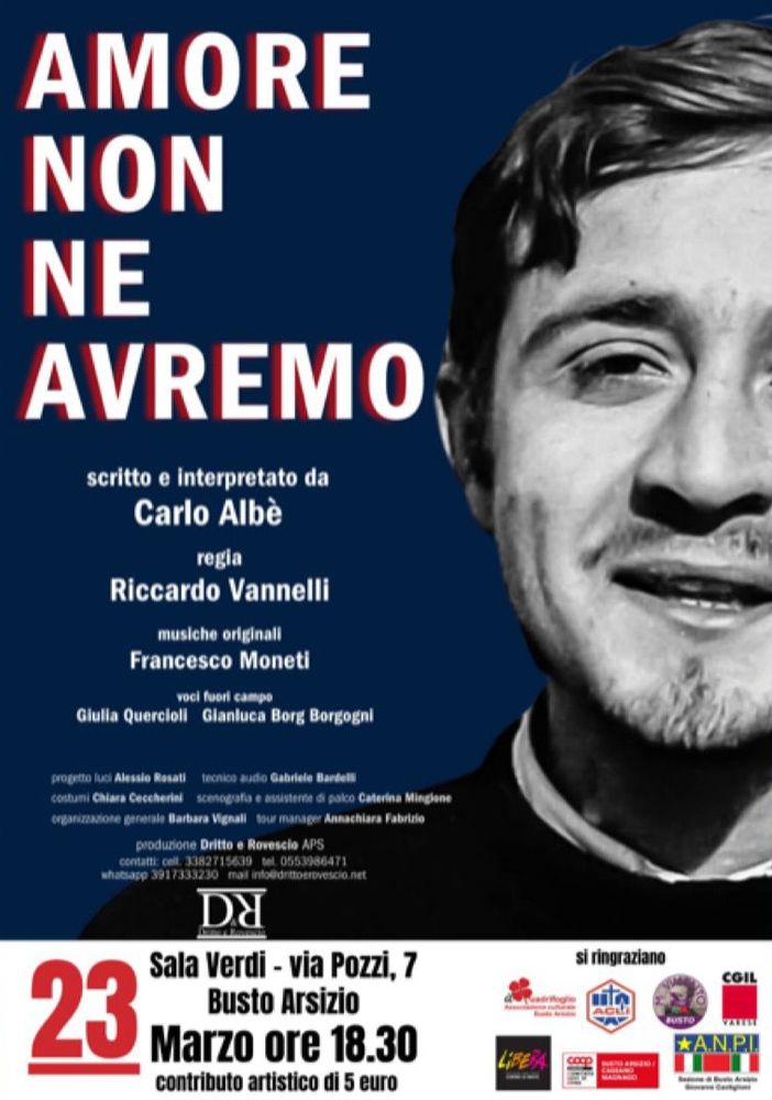 “Amore non ne avremo. Una notte con Peppino Impastato”, lo spettacolo per ricordare le vittime di mafia