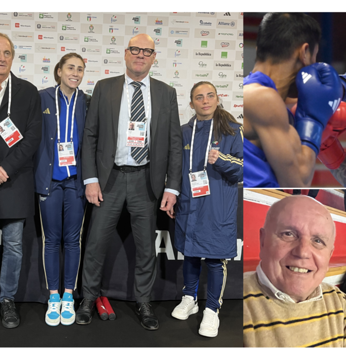 L'amministrazione e Masterboxe con due campionesse azzurre, Testa e Sorrentino. Serra sul ring (Ph FPI/Bozzani) e Gianni Bisterzo, figlio del mitico Bruno, con la moglie