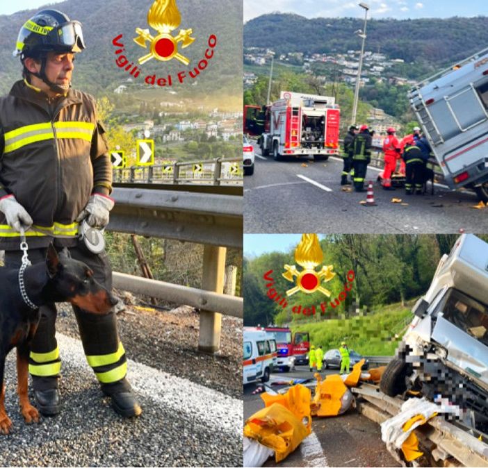 Camper finisce contro le barriere in A9: soccorsi l’autista e il suo cane