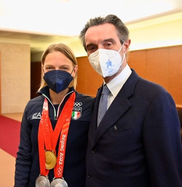 Attilio Fontana con Arianna Fontana, l'italiana più medagliata di sempre alle Olimpiadi Invernali