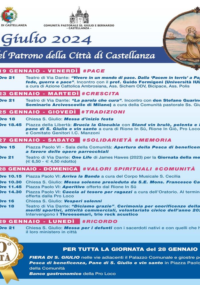 Castellanza festeggia il suo Patrono a 50 anni dall’elevazione a città e si prepara con due conferenze di indubbio interesse