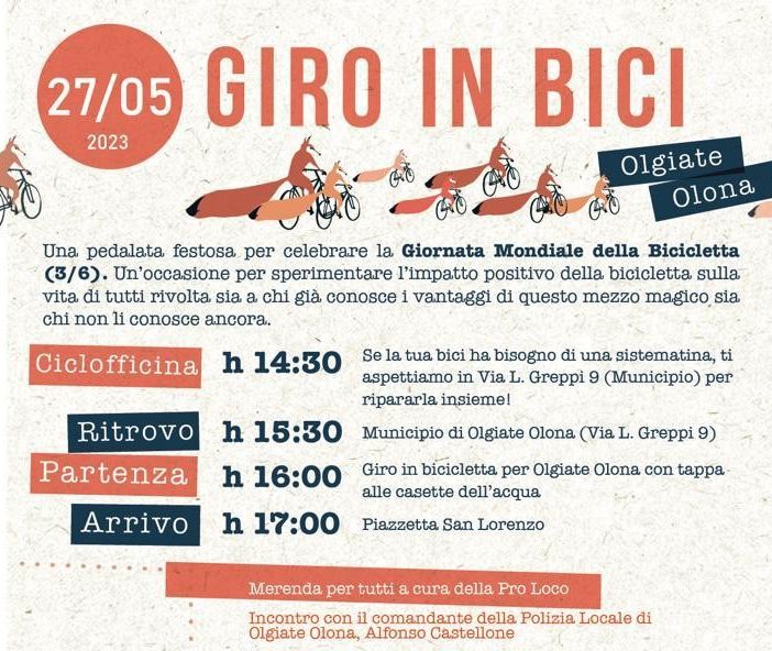 Sabato tutti in bici per le vie di Olgiate