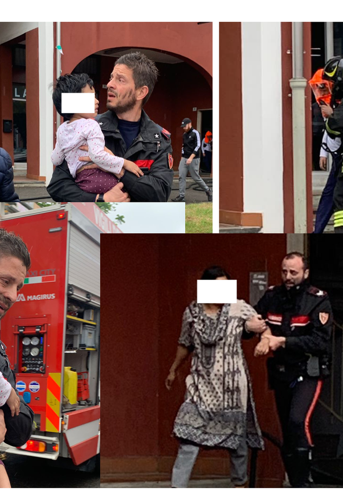 FOTO. Il rogo, la paura e quella bimba tra le braccia del carabiniere: «Grazie, siete degli eroi»