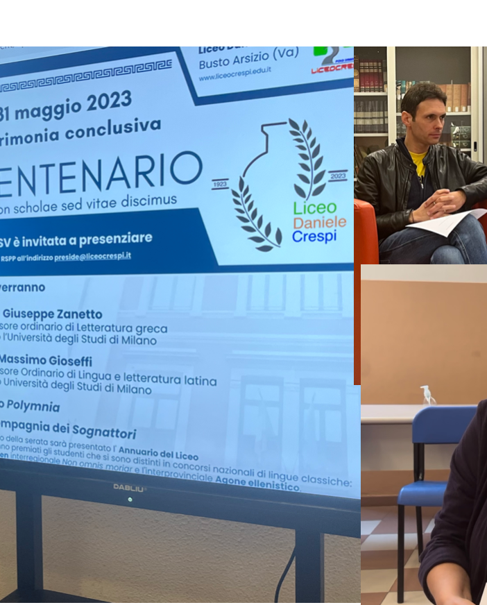 Pronti al centenario del liceo. Nella foto grande la dirigente Cristina Boracchi, poi Davide Ferrè e Michele Trapani, quindi Marcella Colombo