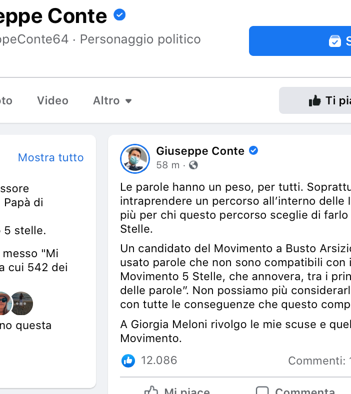 Il post di Giuseppe Conte