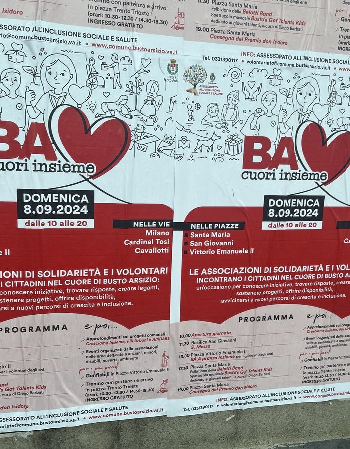 Cuori Insieme minuto per minuto. Così i volontari di Busto vivranno la loro giornata