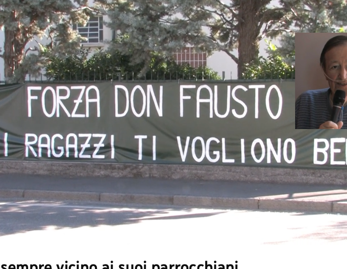 Uno striscione dei ragazzi di qualche mese fa e don Fausto mentre fa gli auguri di Pasqua su Solwebtv
