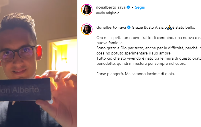Il post pubblicato su Facebook da don Alberto