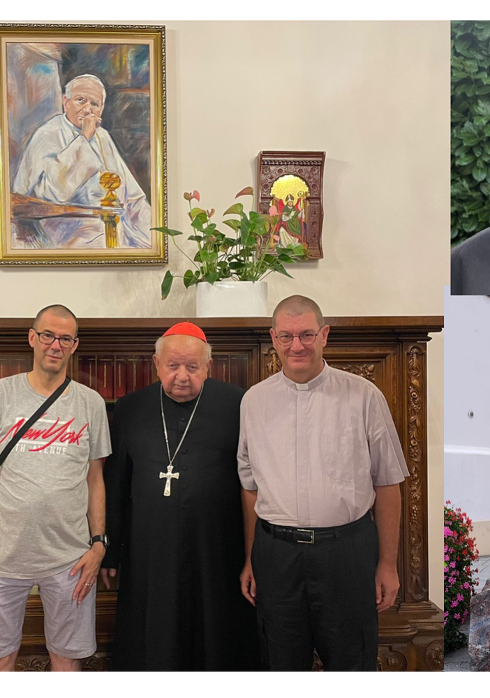 Don Gianluca in Polonia con il fratello Paolo e dal cardinale Stanislao: lascia l'oratorio di Beata Giuliana per diventare parroco a Vedano