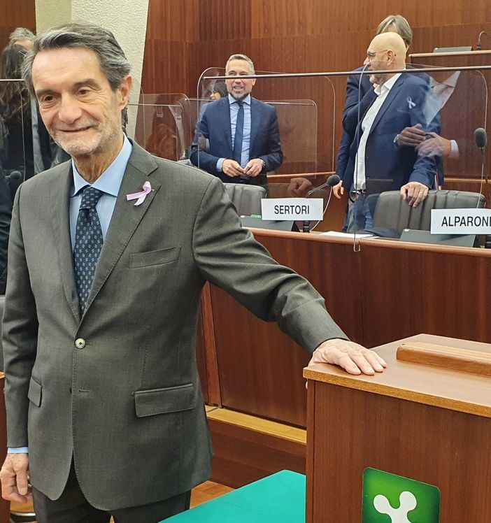 Il governatore Fontana. Sotto, nell'ordine, Caruso, Cosentino, Cattaneo, De Bernardi Martignoni, Zocchi, Monti, Astuti, Licata, Ferrazzi
