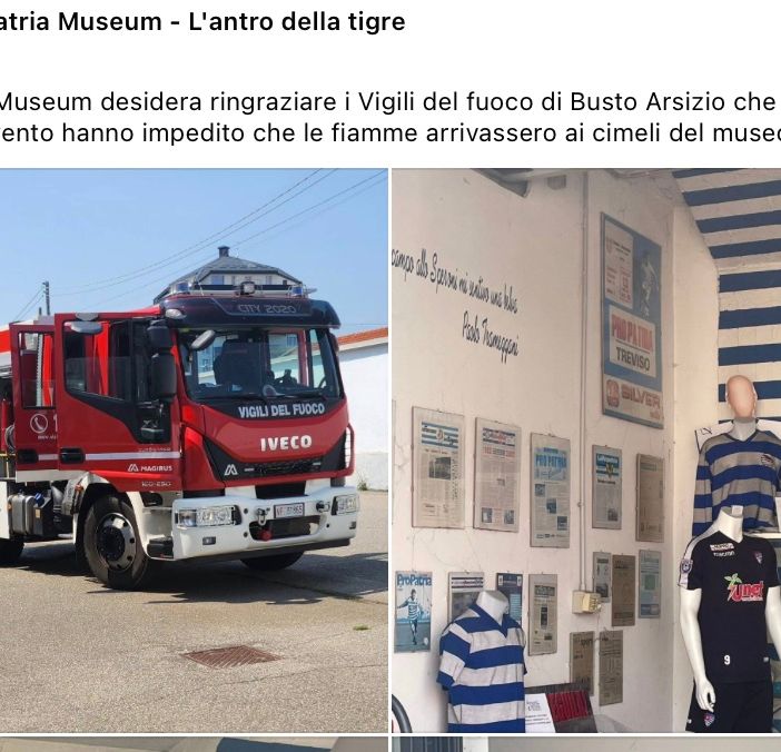 Cimeli tigrotti in salvo: «Grazie, vigili del fuoco»