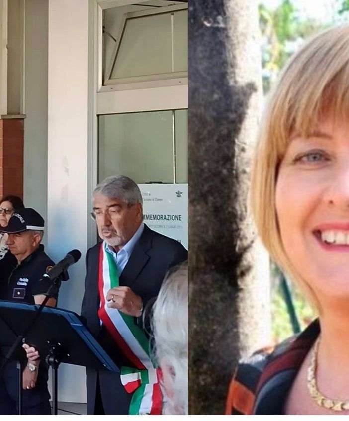 Laura Prati e un momento della commemorazione dalla pagina Facebook del sindaco Aspesi