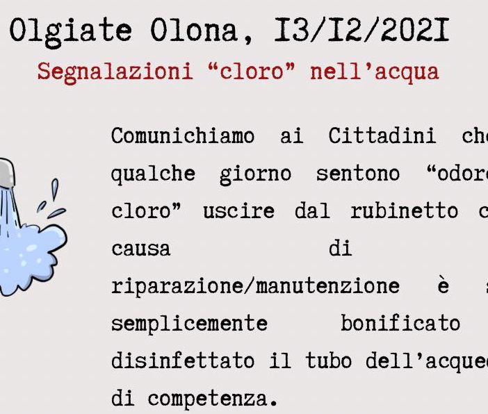 Olgiate, odore di cloro dai rubinetti: «Nessun allarme, è stato disinfettato un tubo»