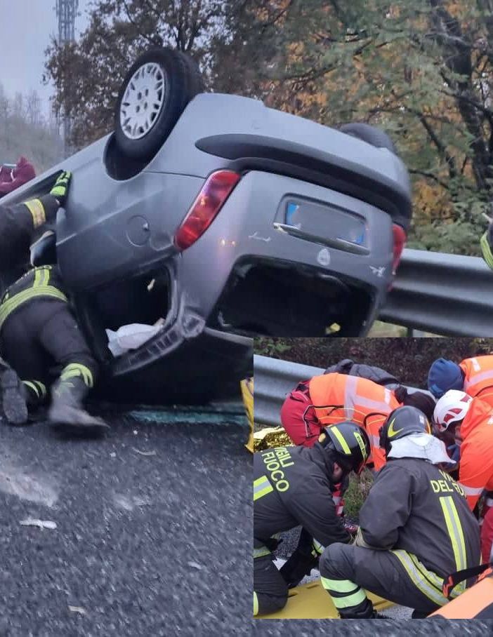 FOTO. Mattina di incidenti, le foto del ribaltamento sulla 336