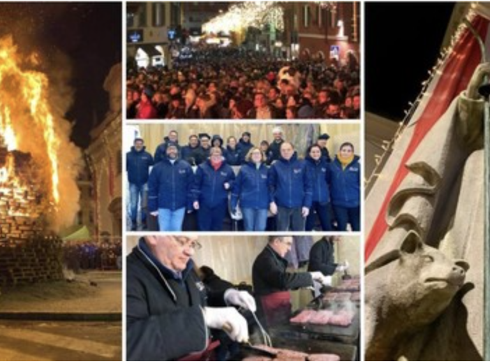 Arde il fuoco della passione e della tradizione per &quot;Sant’Antoni del porscell&quot; grazie ai Monelli della Motta. Sotto in gallery nemmeno il Covid ferma il falò: nel vuoto e nel silenzio assoluto la statua del santo viene portata per le vie della città fino alla Basilica di San Vittore